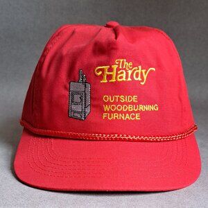 VINTAGE The Hardy: Outside Woodburning Furnace USED Hat (Red, Snapback)